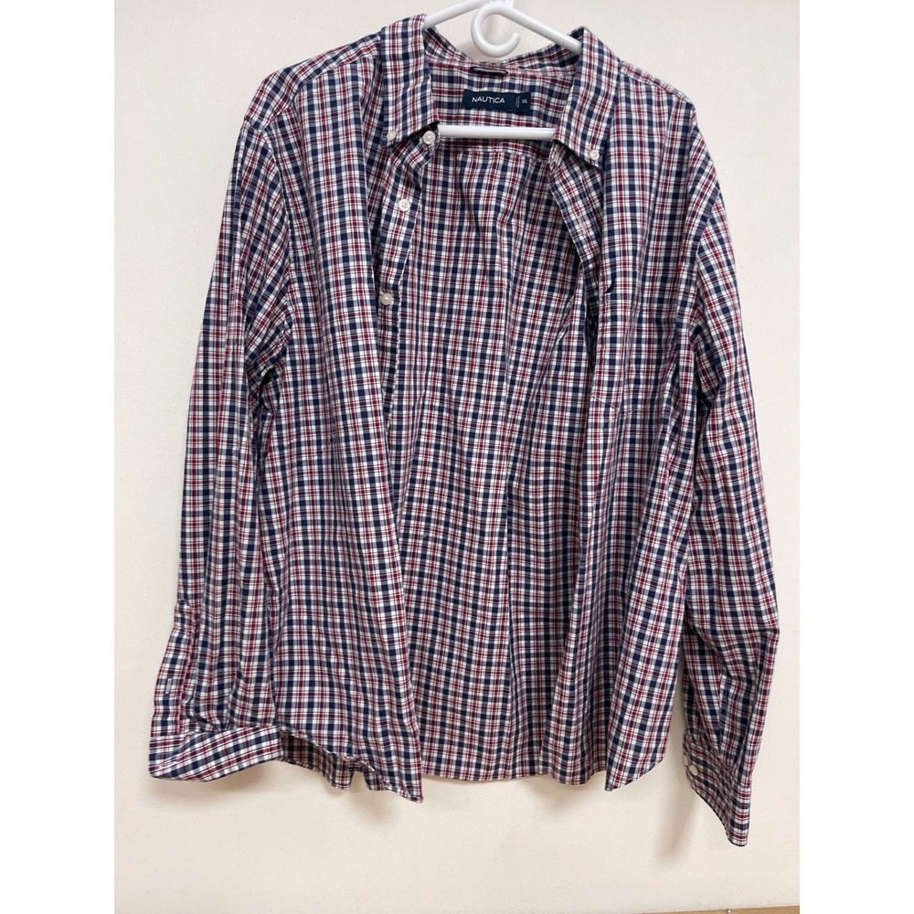 Nautica Mens XXL Plaid Button Down Shirt Long Sleeve Red Navy White Pocket